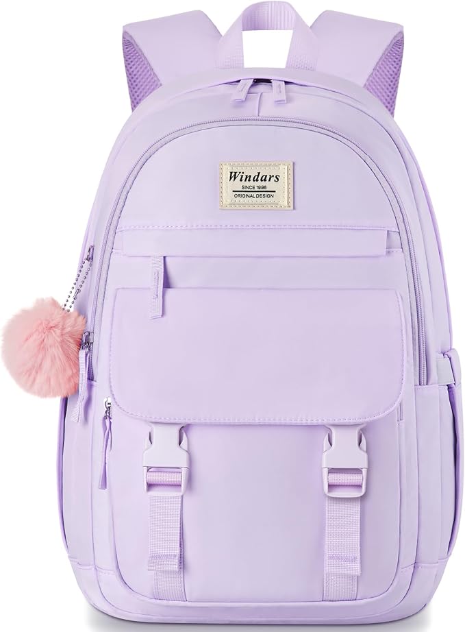 WINDARS School Backpack for Teen Girls, Cute College Backpacks for Women Students Aesthetic Bookbag Large 15.6 Inch Laptop Bag Middle School Travel Back Pack (Purple)