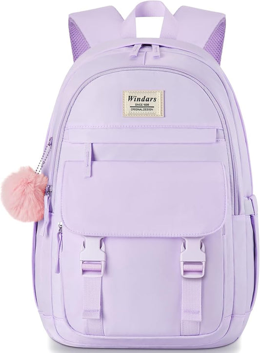 WINDARS School Backpack for Teen Girls, Cute College Backpacks for Women Students Aesthetic Bookbag Large 15.6 Inch Laptop Bag Middle School Travel Back Pack (Purple)