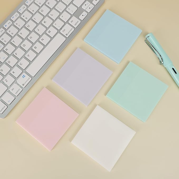 Transparent Sticky Notes 3"x3", 100 Sheets, Frosted Self-Stick-Notes, Clear See Through, Waterproof, Easy to Post for Office, Home, Notebook, Meeting, Reusable (Purple-Classic Pack