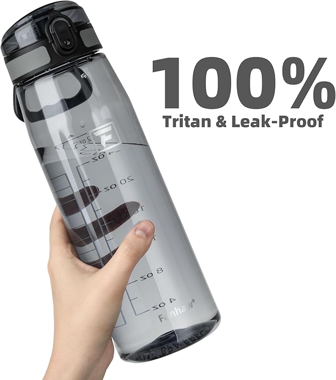 Fanhaw 32 oz Tritan Water Bottle with Chug Lid - Clear, BPA-Free, Lightweight, Wide Mouth, Leak-Proof, Perfect for Gym, Travel, School, Office, and Sports (Gray)