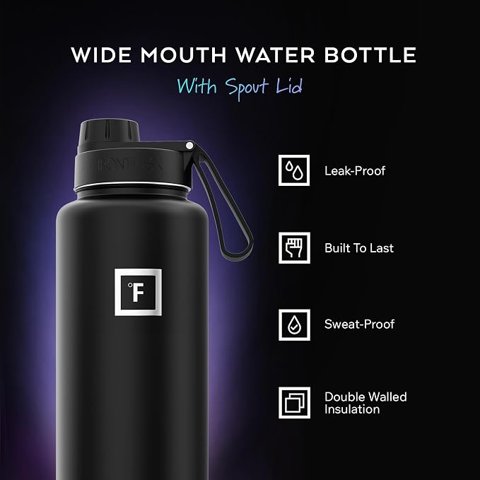 IRON °FLASK 40 oz Wide Mouth Water Bottle with Spout | Insulated Stainless Steel Sports Water Bottle with Leakproof Spout Lid - BPA Free, Cold 24 Hrs, Sweat Free (Twilight Blue)