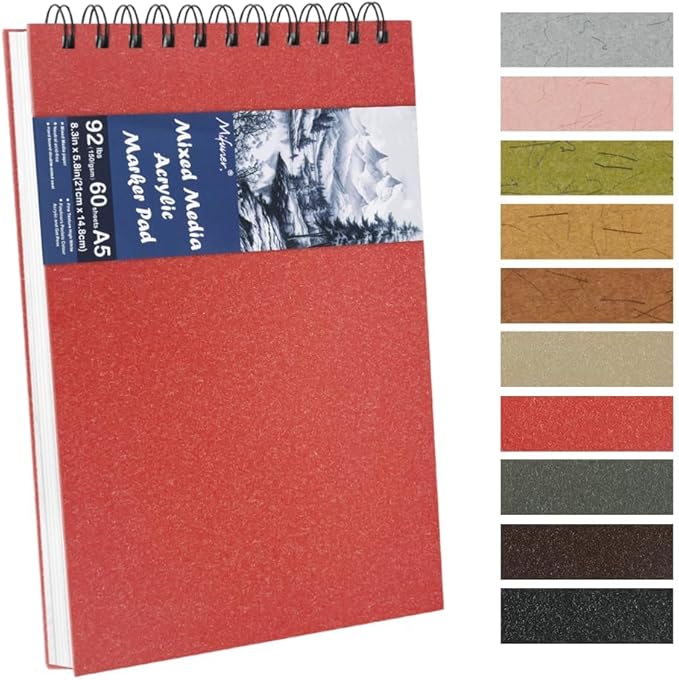 8.3x5.8 Sketch Book, Top Spiral Bound Sketch Pad, 60sheets 92lb/150gsm Bright White Paper, Acid-Free Mixed Media Paper for Painting, Dawing & Art Supplies. B-Red