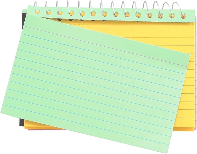 3-Pack Spiral Bound Colored Index Card Books, 3x5-Inch, Ruled, Perforated, Bright Colors: Canary-Cherry-Green-Blue, 50-Count per Book from Northland Wholesale. (3 Packs)