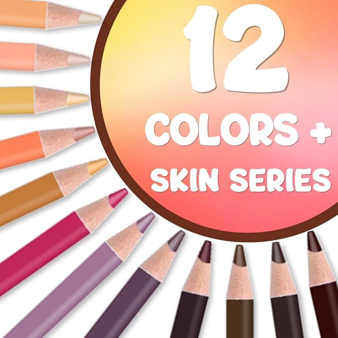 Mifuner 12Pcs Skin Colored Pencils Set, Oil Based Drawing Pencils, Pre-sharpened Wooden Professional Sketch Pencil Art Supplies for Adults, Coloring Books, No Duplicates