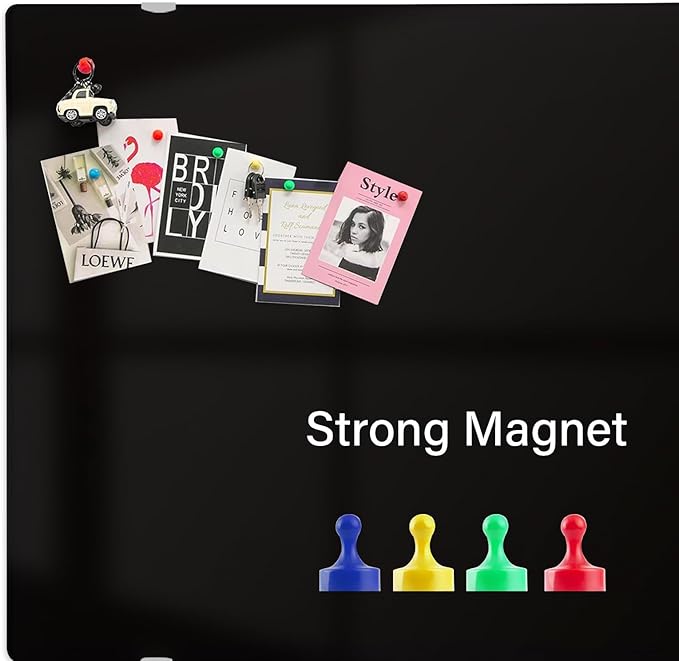 Black Magnetic Glass Dry Erase Board 48" x 36", Tempered Glass Whiteboard, Frameless Wall Mounted Dry Erase Board for Office, Home & Classroom, Easy Clean, Durable & Stain Resistant