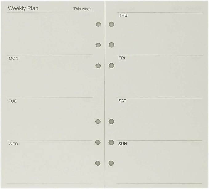 Zelten Refills/Loose Leaves for A6 Cover Ring Binder/Personal Organizer/Planner(A6 6 Holes, Weekly Plan)