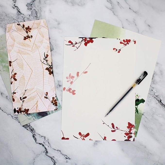 Stationery Paper and Envelopes Set,60PCS Stationary Set(40 stationery Papers + 20 Envelopes) 10 Different Color Ink Painting Classic Vintage Antique Design With Tape. (60 PC)