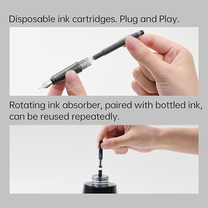 Kaco SKY Fountain Pen with Extra 8 Ink Cartridges, Black Ink Pen with Extra Fine Nib and Ink Converter, Blue