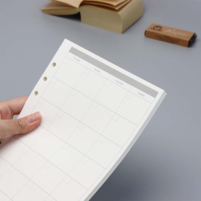NatSumeBasics A5 Refills Paper 5" x 8" Undated Monthly Binder Planner Inserts 90 Sheets 6 Holes Pocket Notebook Papers for Personal Travel Journal Diary (2 A5 Monthly)