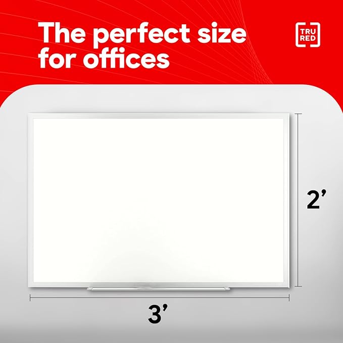 Staples TRU RED Melamine Whiteboard | Dry Erase Board for Wall, White Board with Gray Aluminum Frame, 3 ft x 2 ft