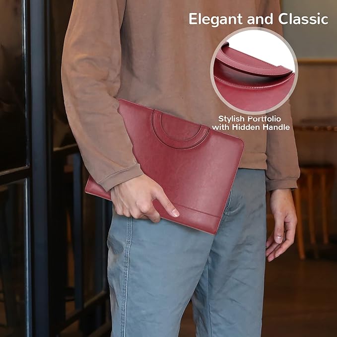 Darolin Vegan Leather Padfolio Portfolio with Handle & Clipboard, Zippered Business Portfolio Organizer for Meetings, Interviews & Travel, Fits A4 & Letter Size, Padfolio for Men Women (Redwine)