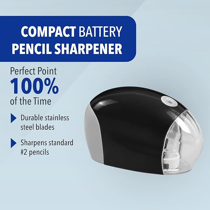 Westcott 55851 Small Battery Powered Pencil Sharpener for School, Home, and Work, Black