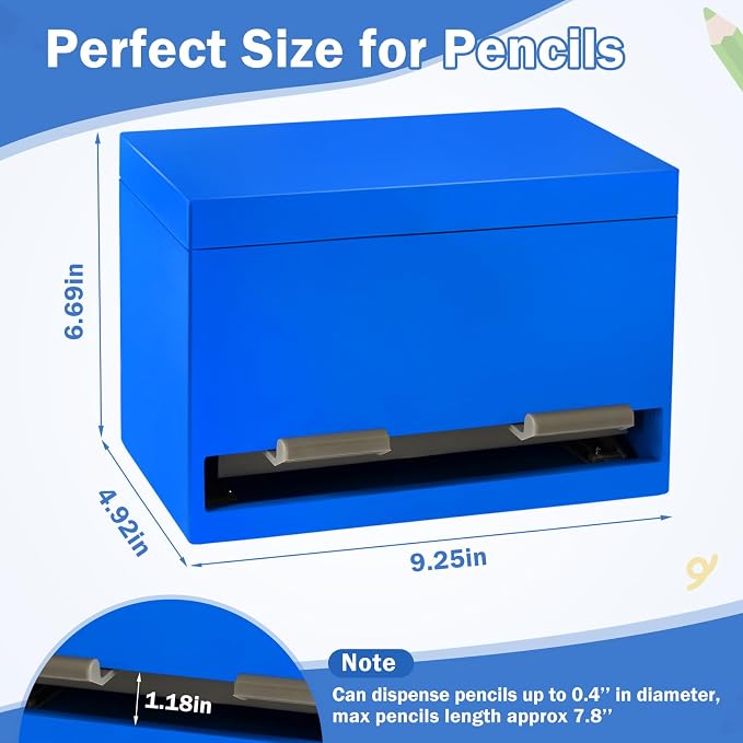 Aigybobo Pencil Dispenser for Classroom, Wooden Desk Pencil Holder, Blue | Teacher Must Haves, Classroom Organization, Wooden Dispenser for Pencils or Straws, for Offices, Kitchens, Restaurants