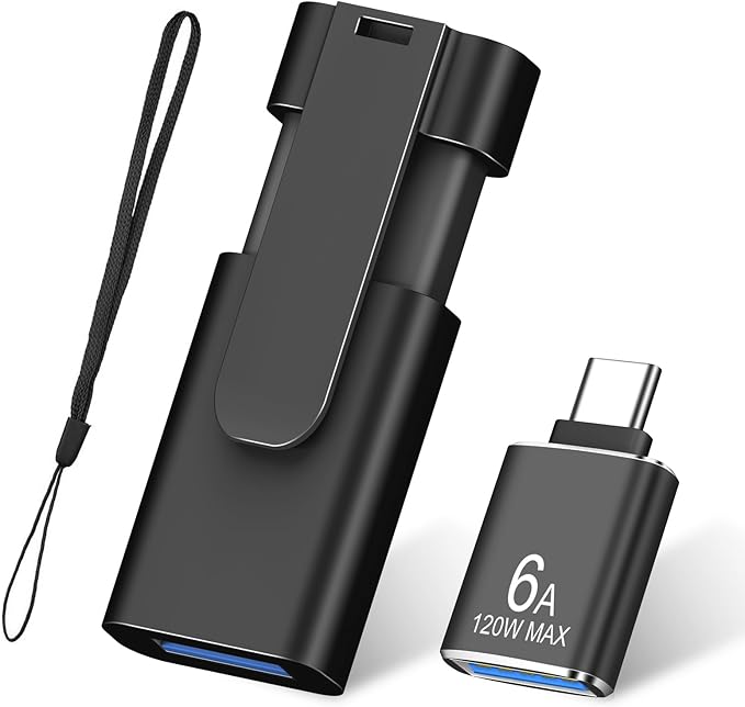 TEWENE 1-Pack Flash Drives 32GB FAT32 USB 3.0 Flash Drive (&Type-C Adapter) Thumb Drive with Unique Clip Retractable, USB Memory Stick Jump Drive for Data Transfer - 32GB Black