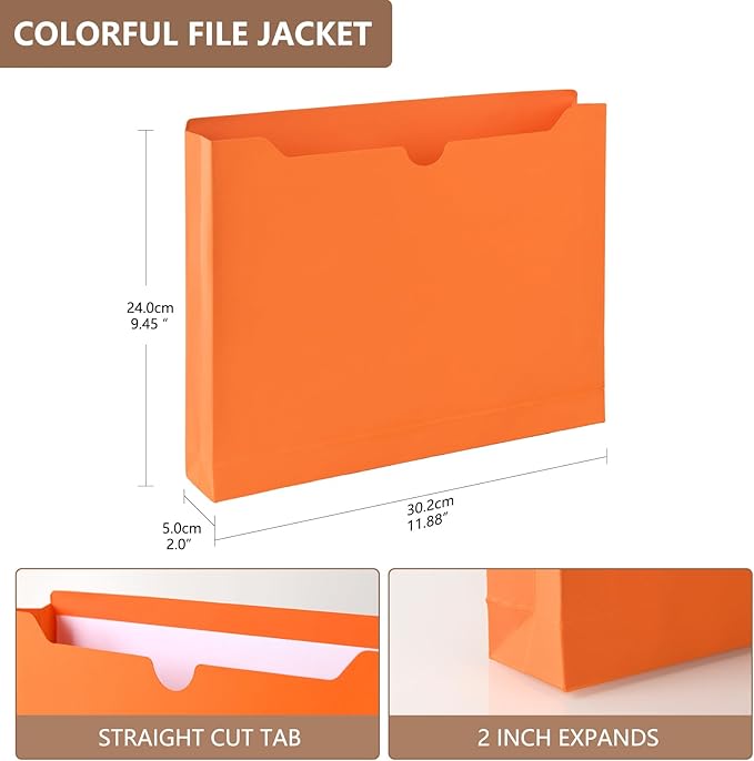 zmybcpack 25 Pack 2 Inch File Jackets, 230gsm Expansion Pocket File Folders, Letter Size Expandable File Folders for Home, Office, Classroom (Assorted Colors, Straight Cut Tab)