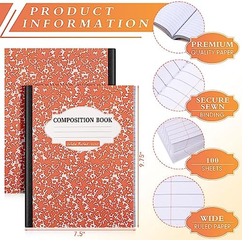 Colarr Wide Ruled Composition Notebook 9.75x7.5 Inch, Pastel Color, 24 Pack