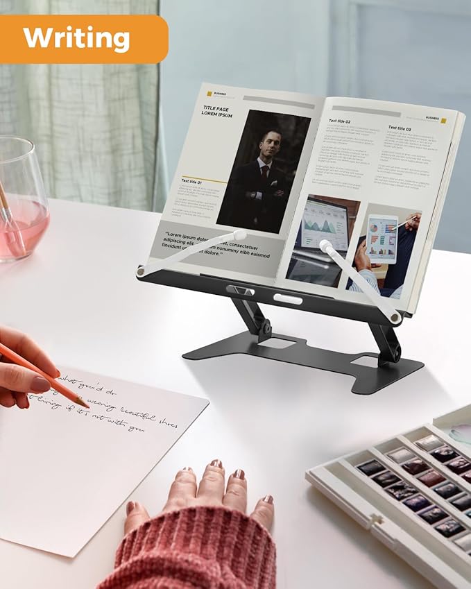 Honagu Adjustable Laptop Stand for Desk, Metal Foldable Laptop Riser, Portable Desktop Book Stand Holder, Ergonominc Computer Notebook Stand Compatible with 10-15.6” Laptops (Black)