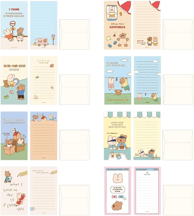Monolike Happy and Lucky Littles Series.2 Mini Letter Paper and Envelopes Set - 8Type, 32 Letter Paper + 16 Envelopes…