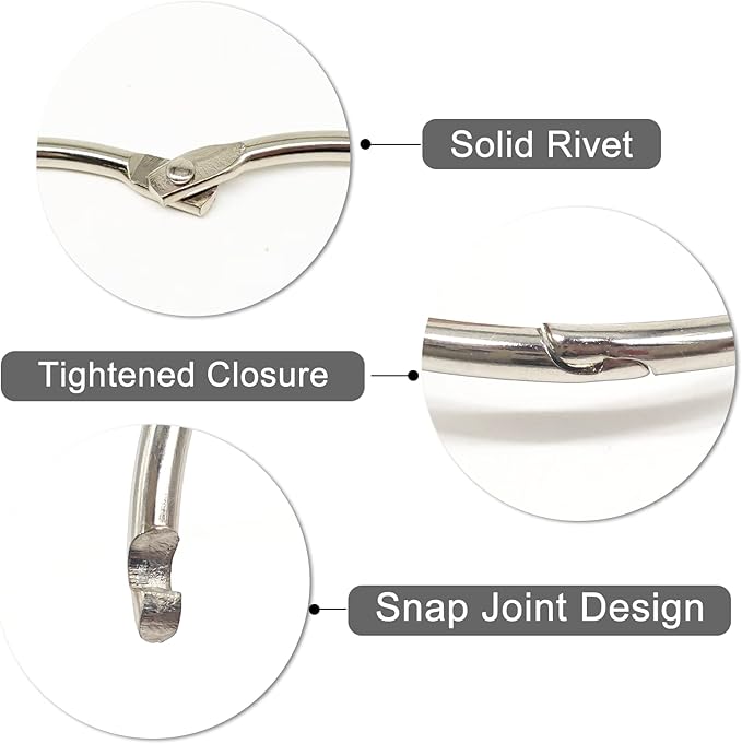 OWLKELA Binder Rings 50 Pcs, Assorted Sizes, Nickel Plated, Loose Leaf Bookr Rings for Flash Cards, Index Card Ring, Paper Ring for School, Home or Office