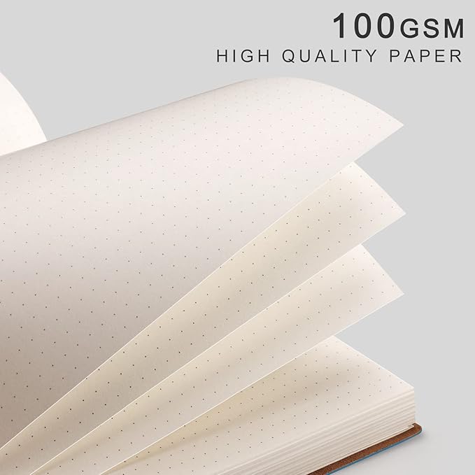 EMSHOI Dotted Journal Notebook, B5 Large Softcover Leather Journal, 192 Numbered Pages 100gsm Thick Dot Grid Notebook for Journaling Drawing Women Men Work School, 7.48"x10.15"-Khaki