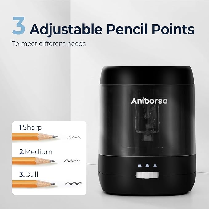 Electric Pencil Sharpener, USB & Battery Operated, Adjustable Nibs, Automatic Pencil Sharpener for Kids, Classroom, School, Home, Office, Black
