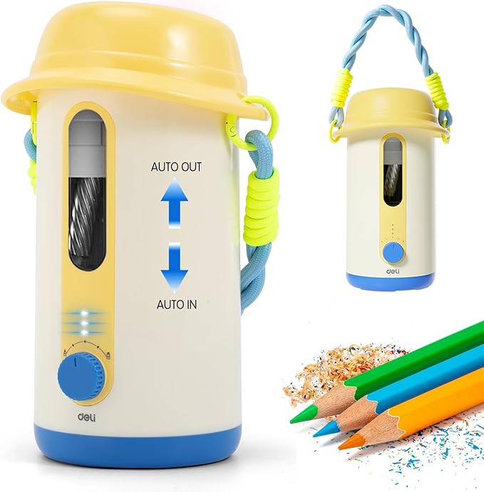 Electric Pencil Sharpener, Low Noise Fully Automatic Pencil Sharpener for Classroom,6.9-10.8mm Colored/Jumbo Pencils, Auto in & Out,Rechargeable Hands-Free Sharpener for Home/Office,Yellow