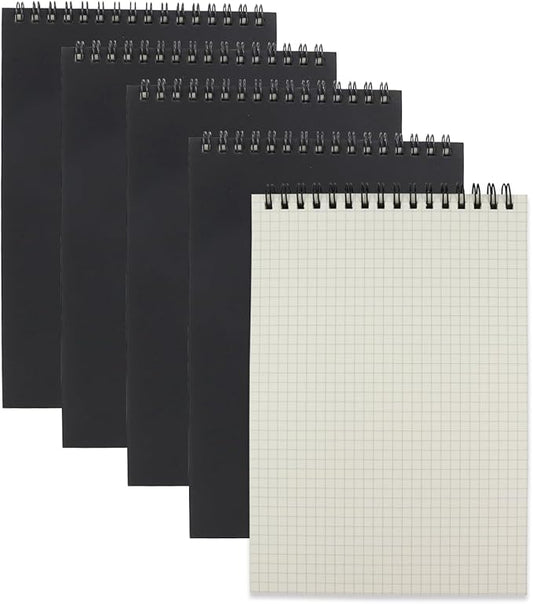 4 Pack Graph Paper Notebook, A5 Top Wirebound Grid Spiral Notebook 5.8" x 8.3",60 Sheets,5mm x 5mm Grid Paper,Grid Notepad for Students, Math, Engineering (Black)