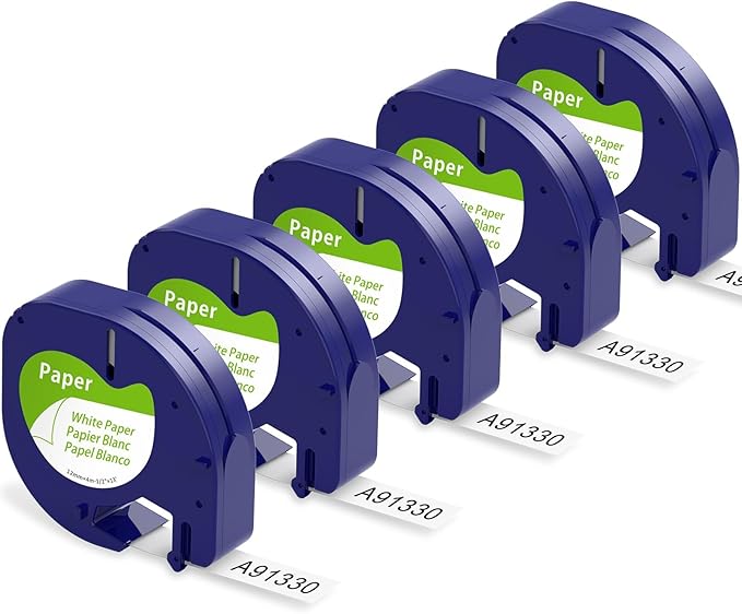 Replace for Dymo Letratag Refills White Paper 12mm Compatible for Dymo Label Maker Refills White Paper 1/2'' for Letra Tag Label Maker Refills 91330 for 100H 100T Plus 200B QX50 XR XM 2000,5-PK