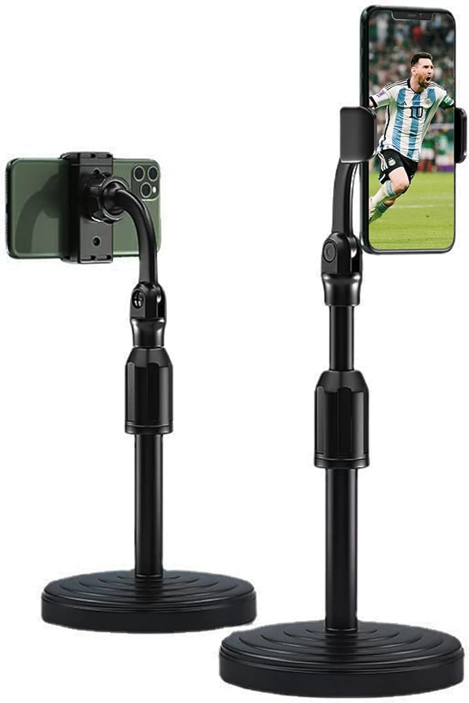 Adjustable Height (9.8-13inches) Phone Stand for Desk Office, Thick Case Compatible, 270 Flexible, Black
