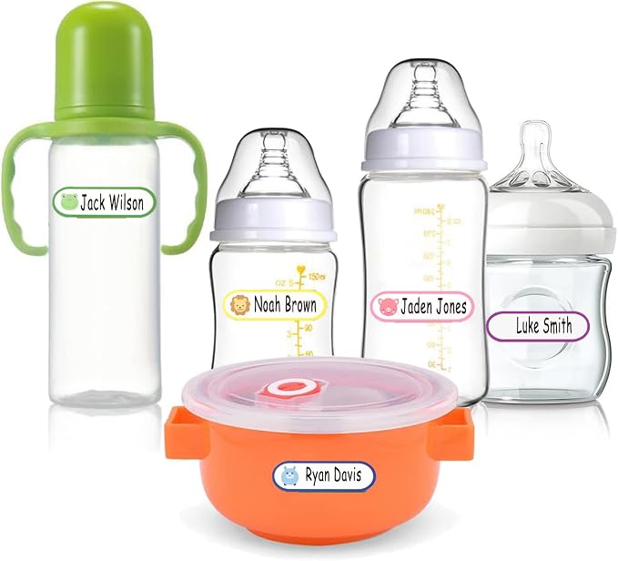 Waterproof Name Labels for Kids Stuff, Daycare Labels for Baby Bottles, 80 PCS Kids Name Stickers for School Supplies Self Laminating, Dishwasher Safe, Personalized Name Tags for Water Bottle Pacifier