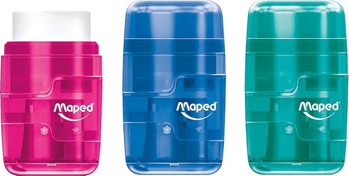 Maped Helix USA - Connect Duo 2-in-1 Pencil Sharpener and Eraser, Pack of 20 - for Schoolwork & Art - Versatile & Safe - Assorted Colors