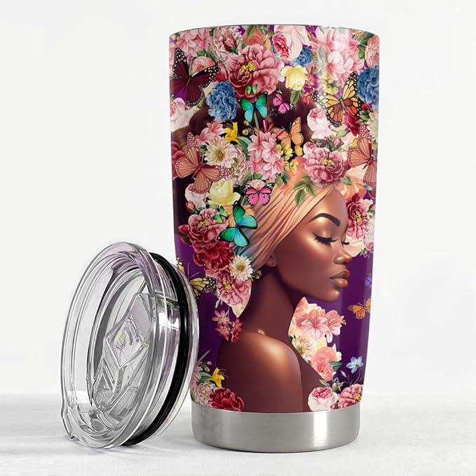 Inspirational Gifts for Women Black Woman Nutrition Facts Inspiration Tumbler 20oz Stainless Steel Insulated Coffee Travel Mug Cup Motivational Gift for Women Birthday Christmas
