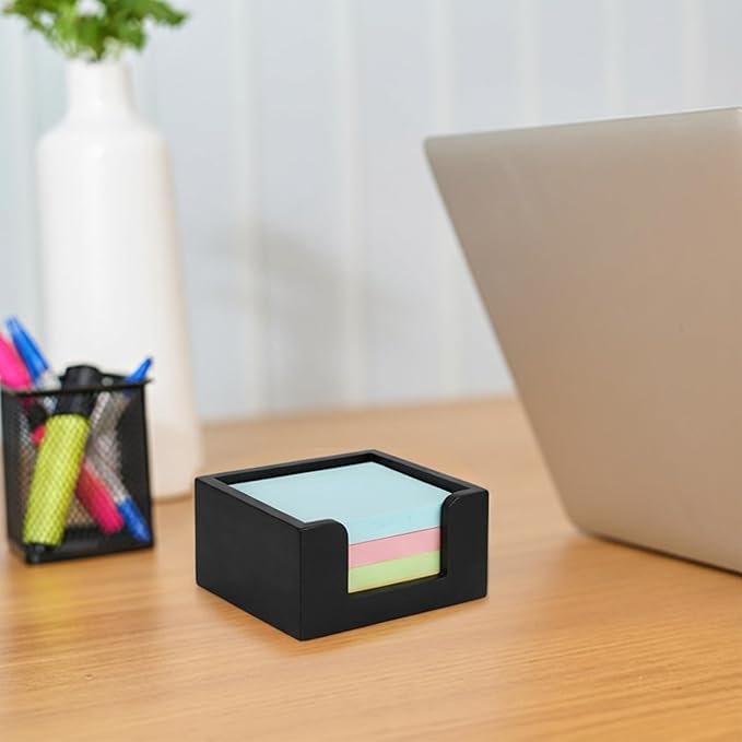 Wood Sticky Note Holder, Post It Note Dispenser for Office Desk Accessories, Self Stick Note Pad Holder, Memo Pad Holder Dispenser Organizer for School Office Desk Supplies, Black