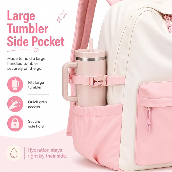 LOIDOU Backpack for Girls School Backpacks Bookbags for Elementary Middle School Women Laptop Backpacks (Pink White-, L-17)