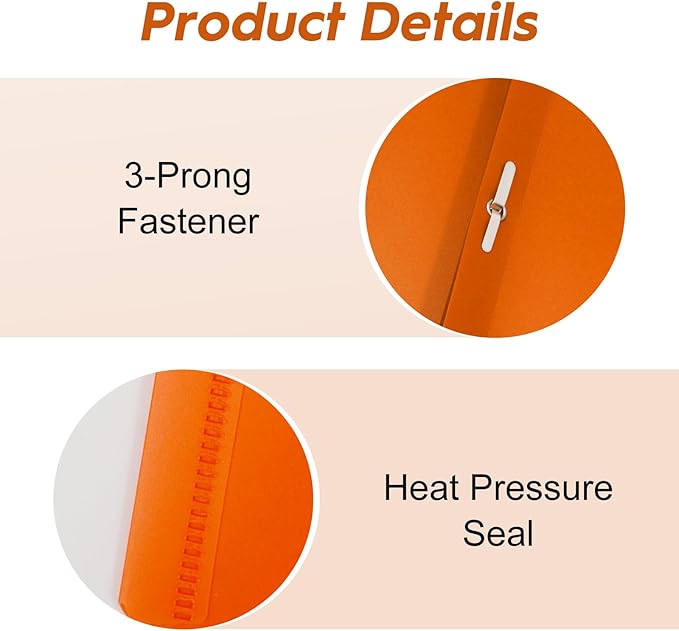 6-Pack Plastic Folders with Pockets and Prongs,2-Pocket Folders with 3 Fasteners, Holds 8-1/2" x 11" Paper for School/Office/Home, Orange