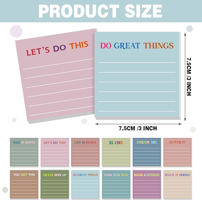 Yinder 24 Pcs Inspirational Sticky Notes Cute Motivational Sticky Notes Pad End of Year Employee Appreciation Gifts Bulk for Teacher Nurse Coworkers Office Supplies 3 x 3'' (Motivational,Morandi)