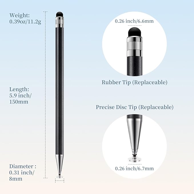 ChaoQ 2-in-1 Stylus Pen for Touchscreen, 6pcs High Sensitivity and Precision Stylus Pens for iPad iPhone Android Suitable for All Touch Screens (Black)