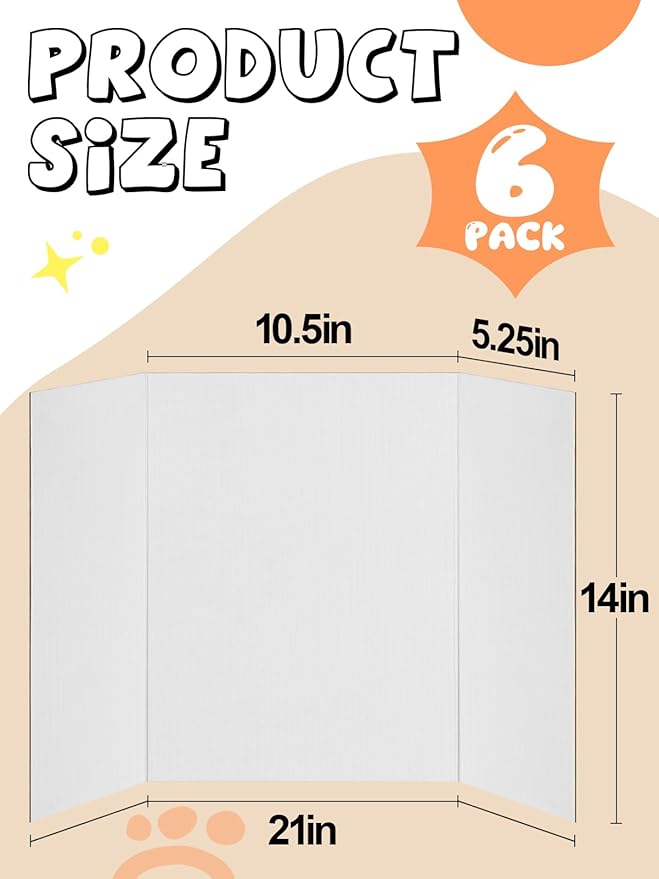 Small Trifold Poster Board 21" x 14" - Premium Quality Thick White Presentation Boards for Science Fair School Project, Display Board for Classroom Business Supplies (6Pcs)