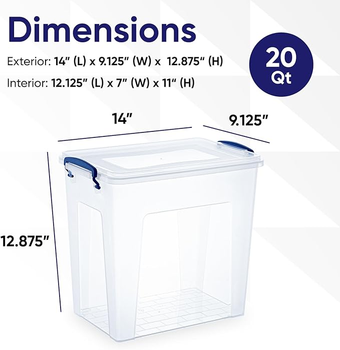 Superio Storage Bins with Lids- Clear Boxes for Organizing, Stackable Plastic Containers- BPA Free, Non-Toxic, Odor Free, Organizer for Home, Office, Dorm, 14.25 Qt, 3 Pack