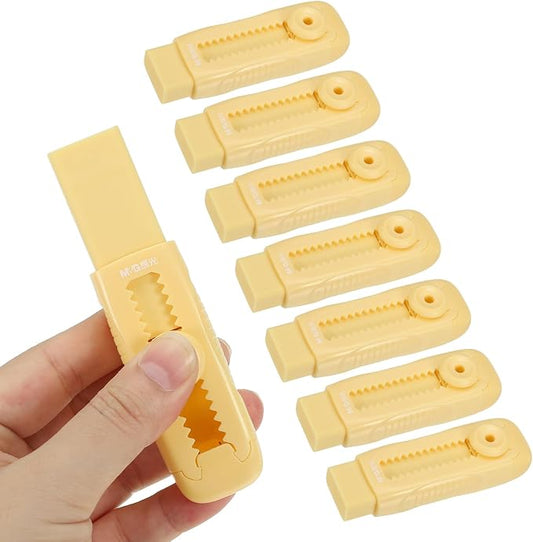 M&G 8 Pack Erasers, Yellow Sliding Retractable Eraser Push Pull Cute Pencil Erasers Soft Large Easy to Clean with Plastic Sleeve for Sketching Drawing Artists Teacher Pencils, Yellow