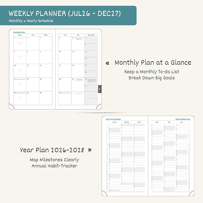 BEZEND Pocket Planner 2026-2027 Weekly and Monthly (3.5" x 6") 18 Months Small Academic Calendar (Jul 26-Dec 27) Ideal for Students, Work & Home, Storage Pocket, PU Leather Hardcover -Mint Green