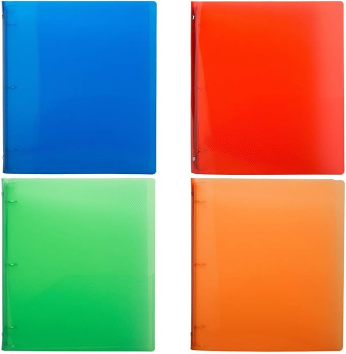 JAM PAPER Plastic 0.75 inch Binders - Assorted 3 Ring Binders (Red, Blue, Green & Orange) - 4/Pack
