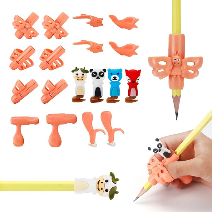 18 Pack Pencil Grips for Kids Handwriting Preschool Pencil Grip Holding Trainer Grippers Pen Grip Writing Tool for Kids Toddler Children, Fits Pencils, Pens, Crayons (Orange-red)