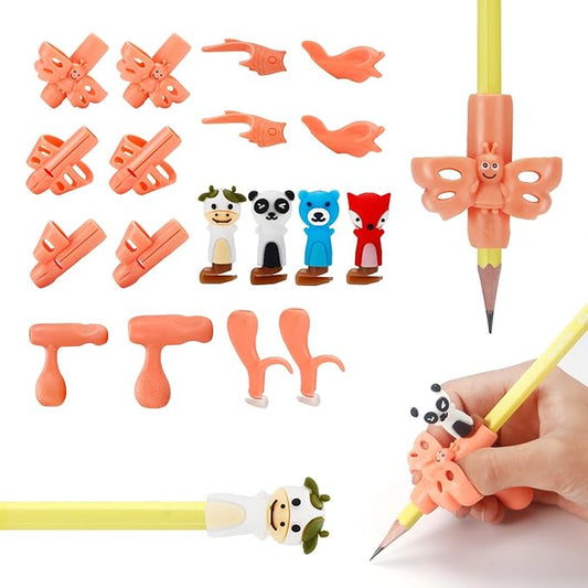 18 Pack Pencil Grips for Kids Handwriting Preschool Pencil Grip Holding Trainer Grippers Pen Grip Writing Tool for Kids Toddler Children, Fits Pencils, Pens, Crayons (Orange-red)