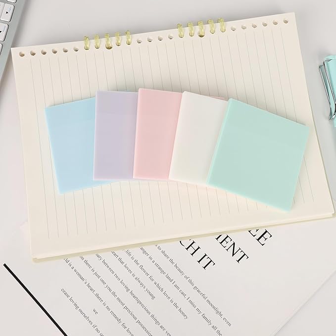 100 Sheets Transparent Sticky Notes 3"x3", Frosted Self-Stick-Notes, Pearlescent Clear See Through, Waterproof, Easy to Post for Office, Home, Notebook, Meeting, Reusable (Green -Classic Pack