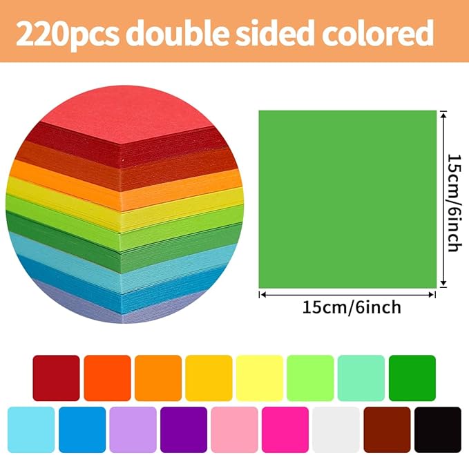 Praisebank Dark Green Origami Paper, 220pcs 6x6 inch, Double Sided Color, Origami Paper Kit for Crafts, Origami Kit.