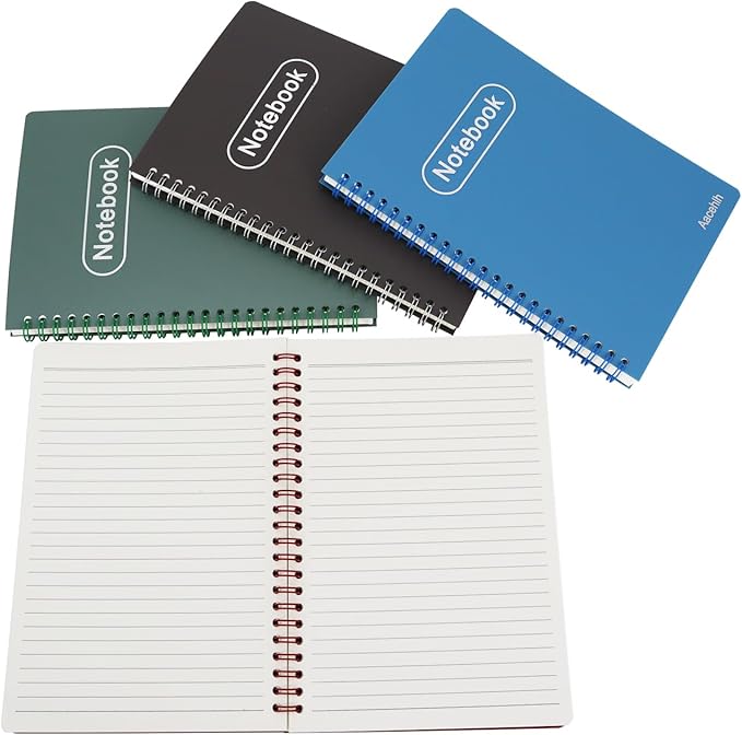 Spiral Notebook Set of 4, A5 College Ruled Lined Journal/Notebook,5.7'' x 8.3'',80 Sheets Per Notebook,Writing Journals for Work, Office & School Supplies. (Blue,Brown,Green,Wine red)