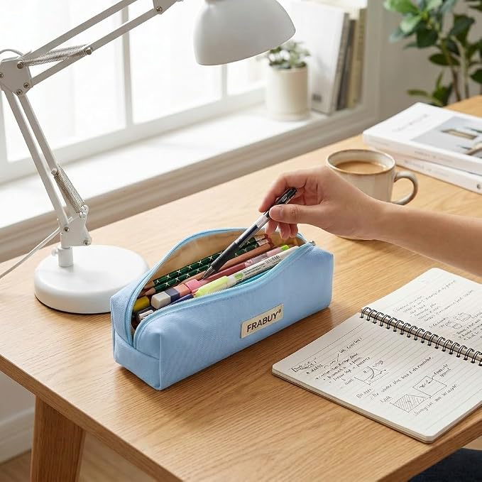 Canvas Pencil Case Pouch – Multipurpose Pen Bag Stationery Blue | Heavy-duty canvas, smooth alloy zipper, cute organizer for girls and boys, ideal for stationery, cosmetics, tech gear