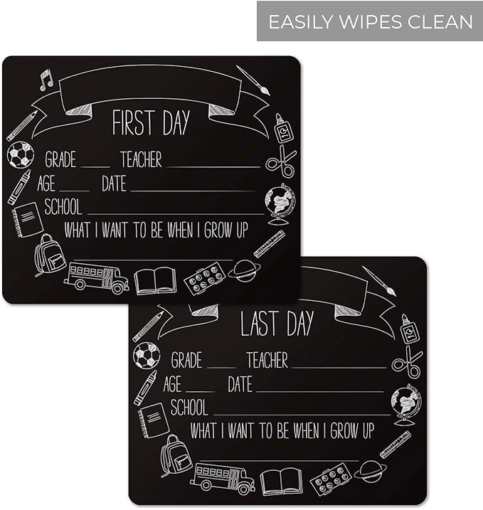 First and Last Day of School Icons Chalkboard Style Sign Set/Reusable Back to School Photo Props / 10" x 12" Elementary Grade Blackboard/Classroom Student Icon Art Signs