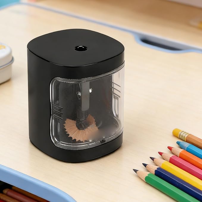 Fockety Electric Pencil Sharpener, Automatic Battery Operated with for 6-8mm Pencils School Office Home Art Supplies Portable Transparent Shavings Container